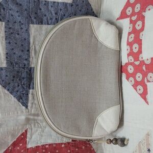 Cosmetic Makeup Beige/White Fabric Bag